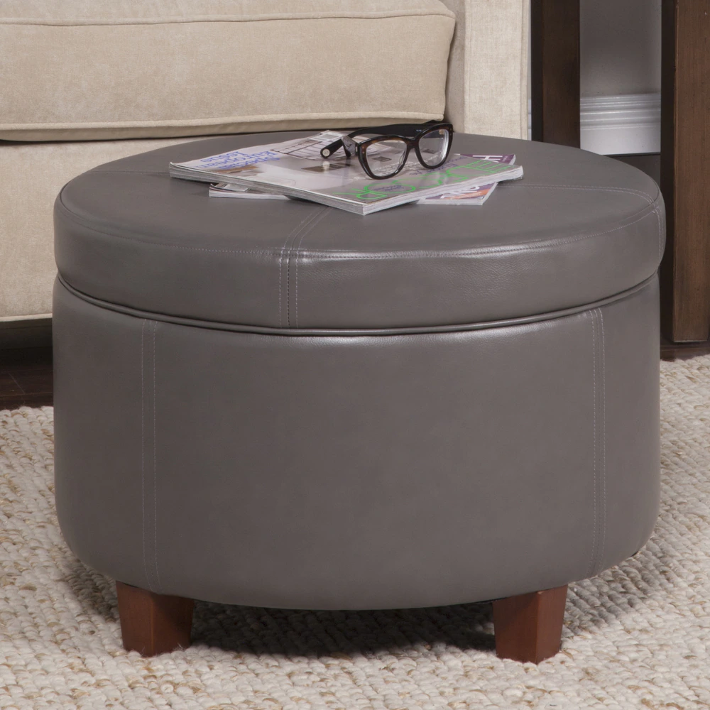 Porch & Den Rockwell Charcoal Grey Leatherette Round Storage Ottoman - Grey