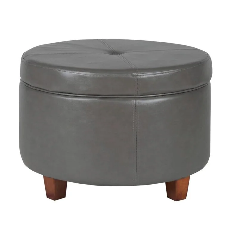 Porch & Den Rockwell Charcoal Grey Leatherette Round Storage Ottoman - Grey 3 Porch & Den Rockwell Charcoal Grey Leatherette Round Storage Ottoman - Grey