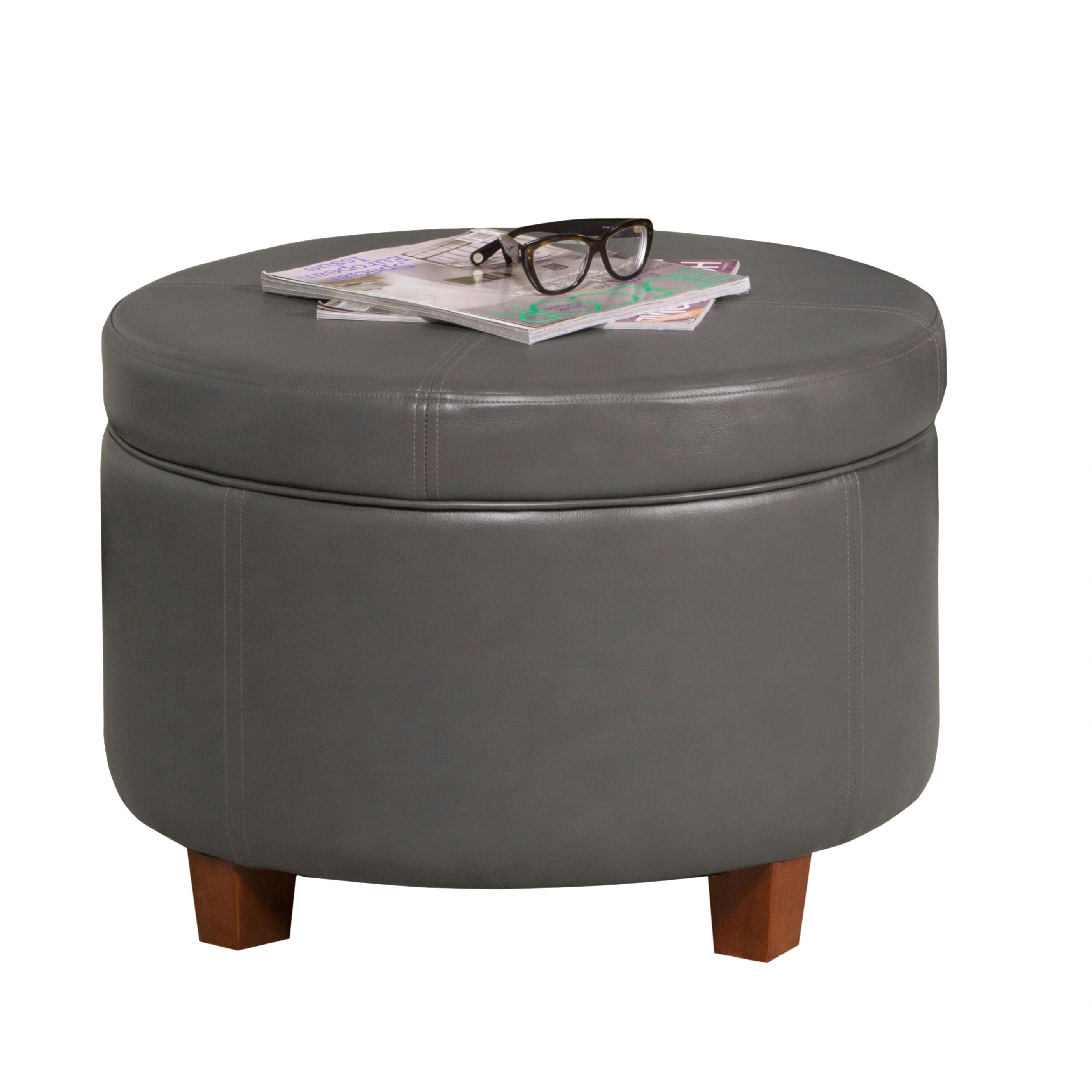 Porch & Den Rockwell Charcoal Grey Leatherette Round Storage Ottoman - Grey 4 Porch & Den Rockwell Charcoal Grey Leatherette Round Storage Ottoman - Grey