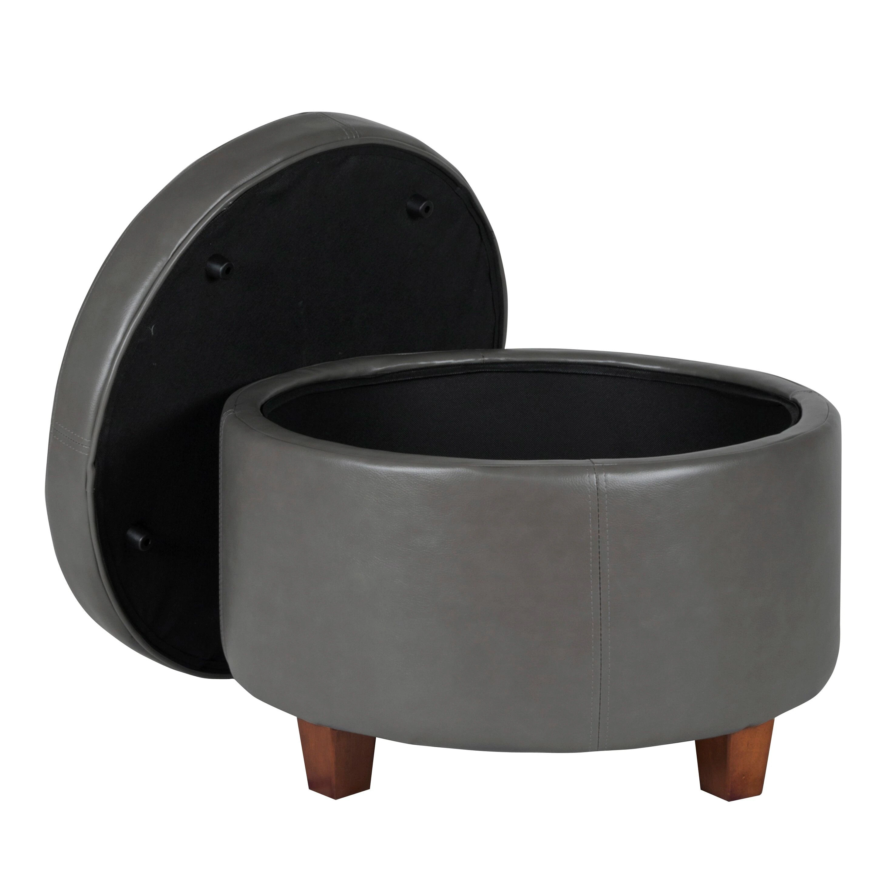 Porch & Den Rockwell Charcoal Grey Leatherette Round Storage Ottoman - Grey 5 Porch & Den Rockwell Charcoal Grey Leatherette Round Storage Ottoman - Grey