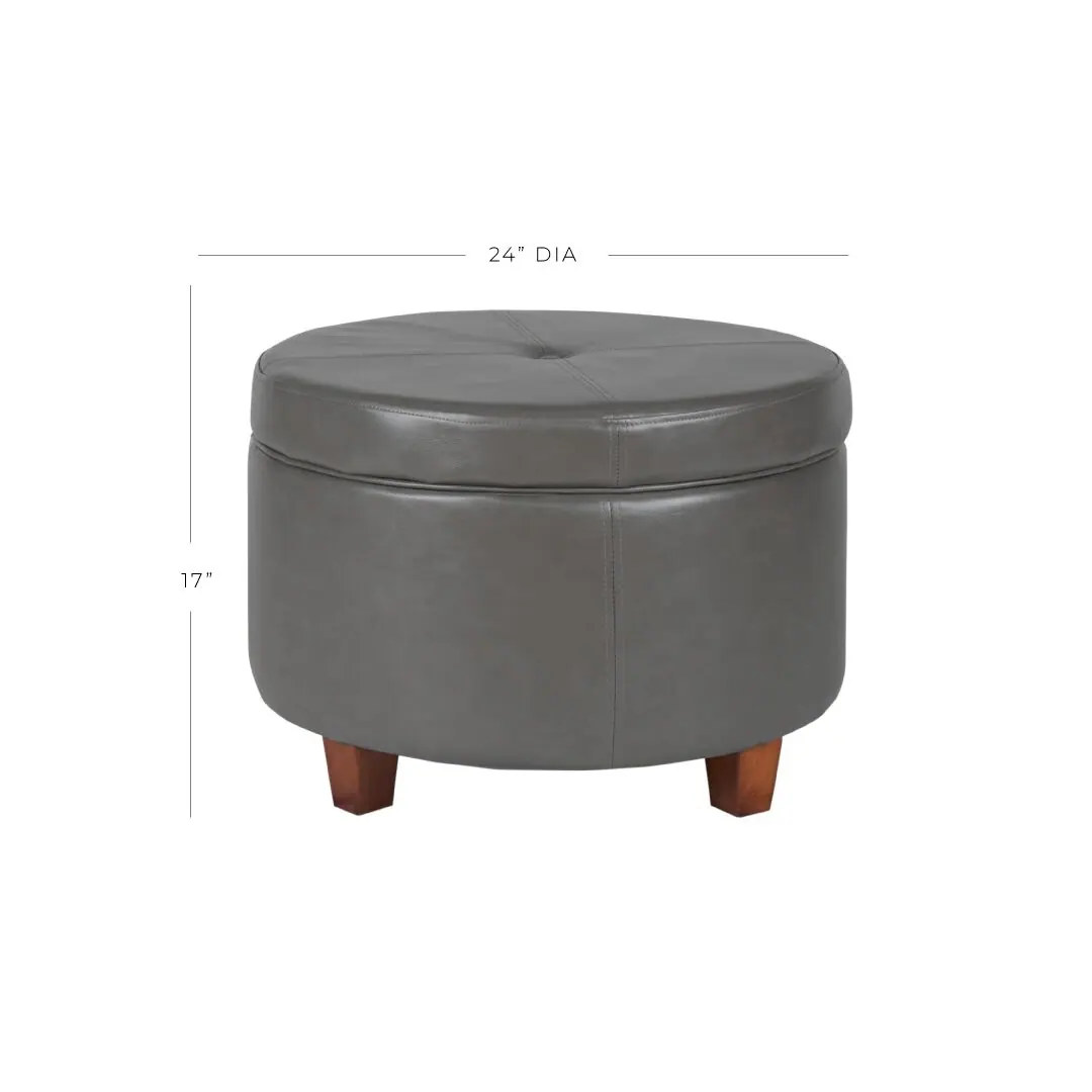 Porch & Den Rockwell Charcoal Grey Leatherette Round Storage Ottoman - Grey 9 Porch & Den Rockwell Charcoal Grey Leatherette Round Storage Ottoman - Grey