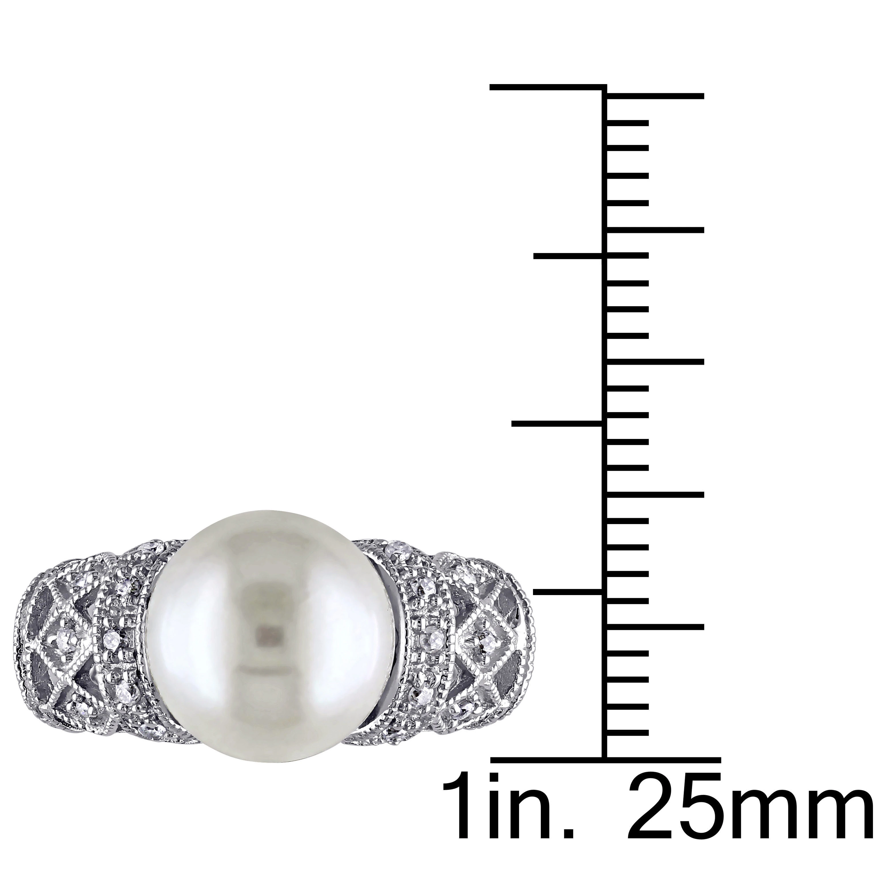 Miadora Silver Cultured White Pearl and 1/10ct TDW Diamond Ring (H-I, I2-I3) 4 Miadora Silver Cultured White Pearl and 1/10ct TDW Diamond Ring (H-I, I2-I3)
