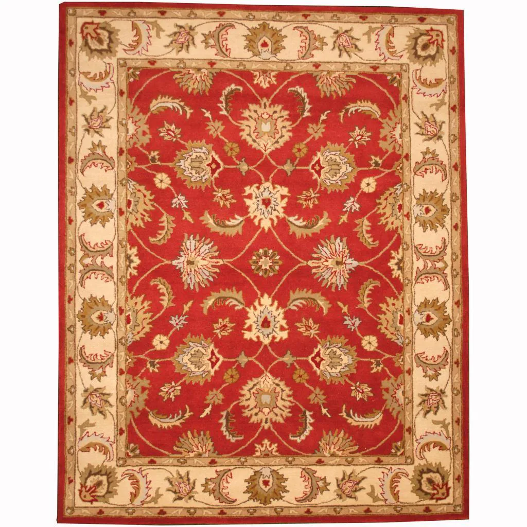 Handmade Tabriz Wool Rug (India) - 8' x 10' - 8' x 10' - Red/Ivory