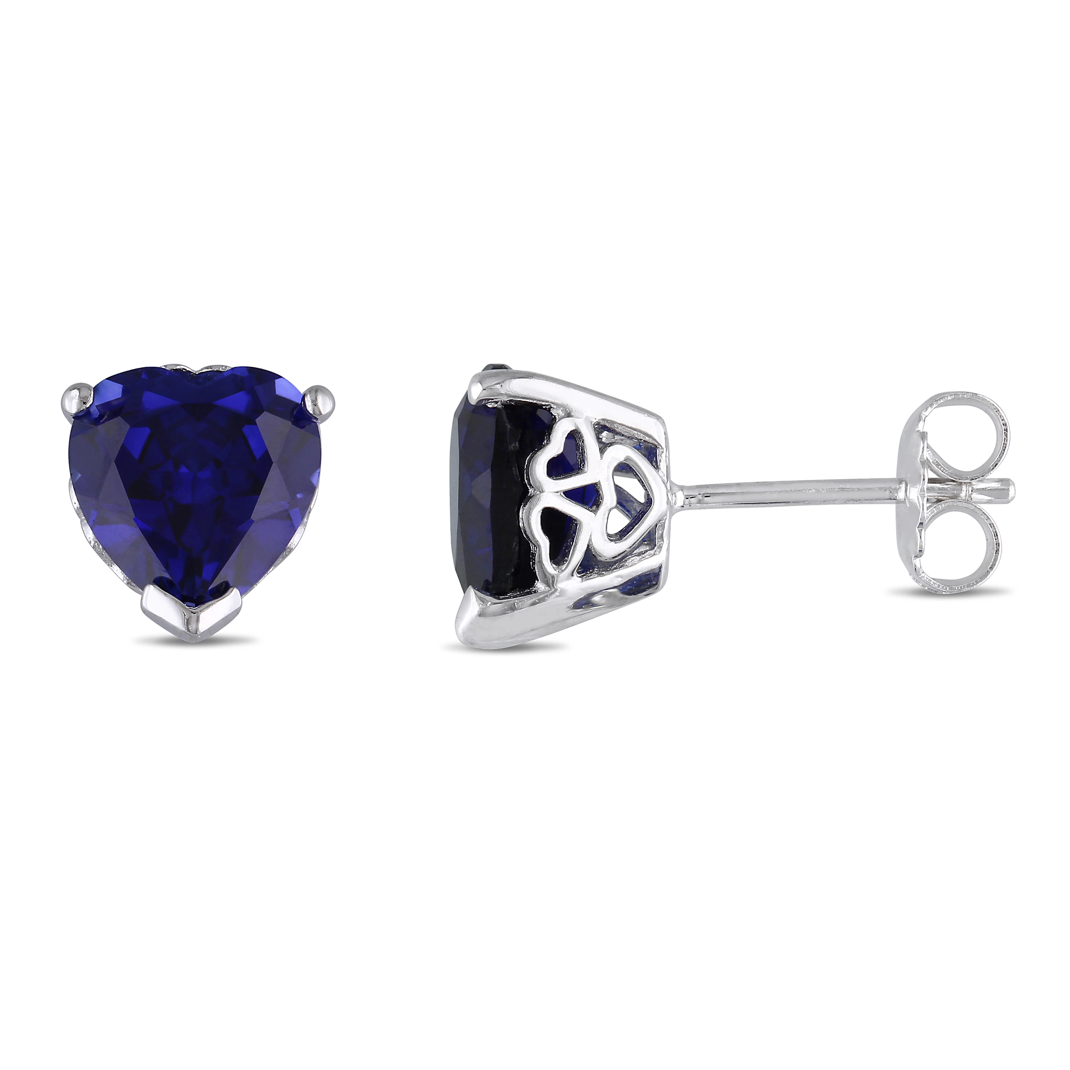 Miadora Sterling Silver Created Blue Sapphire Heart Stud Earrings - White - Sapphire - Blue 12 Miadora Sterling Silver Created Blue Sapphire Heart Stud Earrings - White - Sapphire - Blue