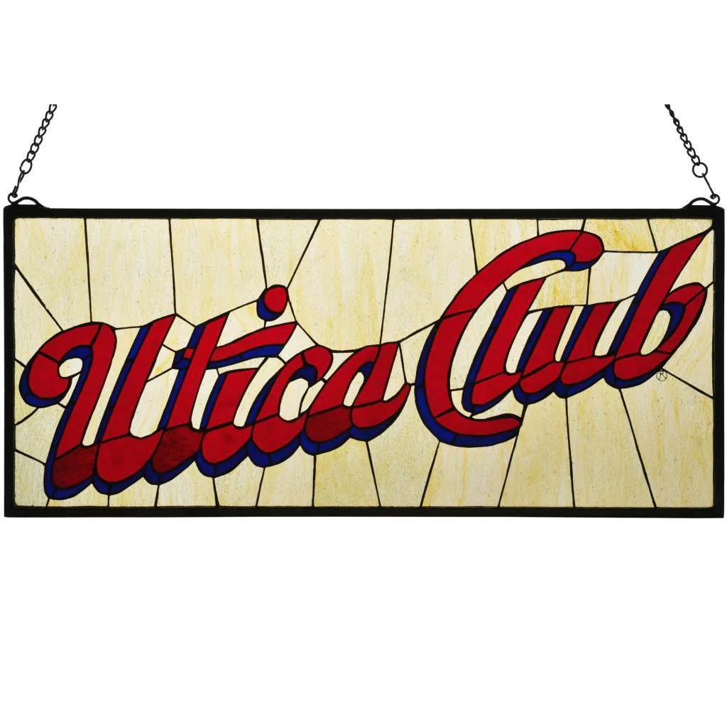 Utica Club Stained Glass Window Panel - Red - Includes Hardware - Vintage/Retro - Rectangular - Metal/Glass 1 Utica Club Stained Glass Window Panel - Red - Includes Hardware - Vintage/Retro - Rectangular - Metal/Glass