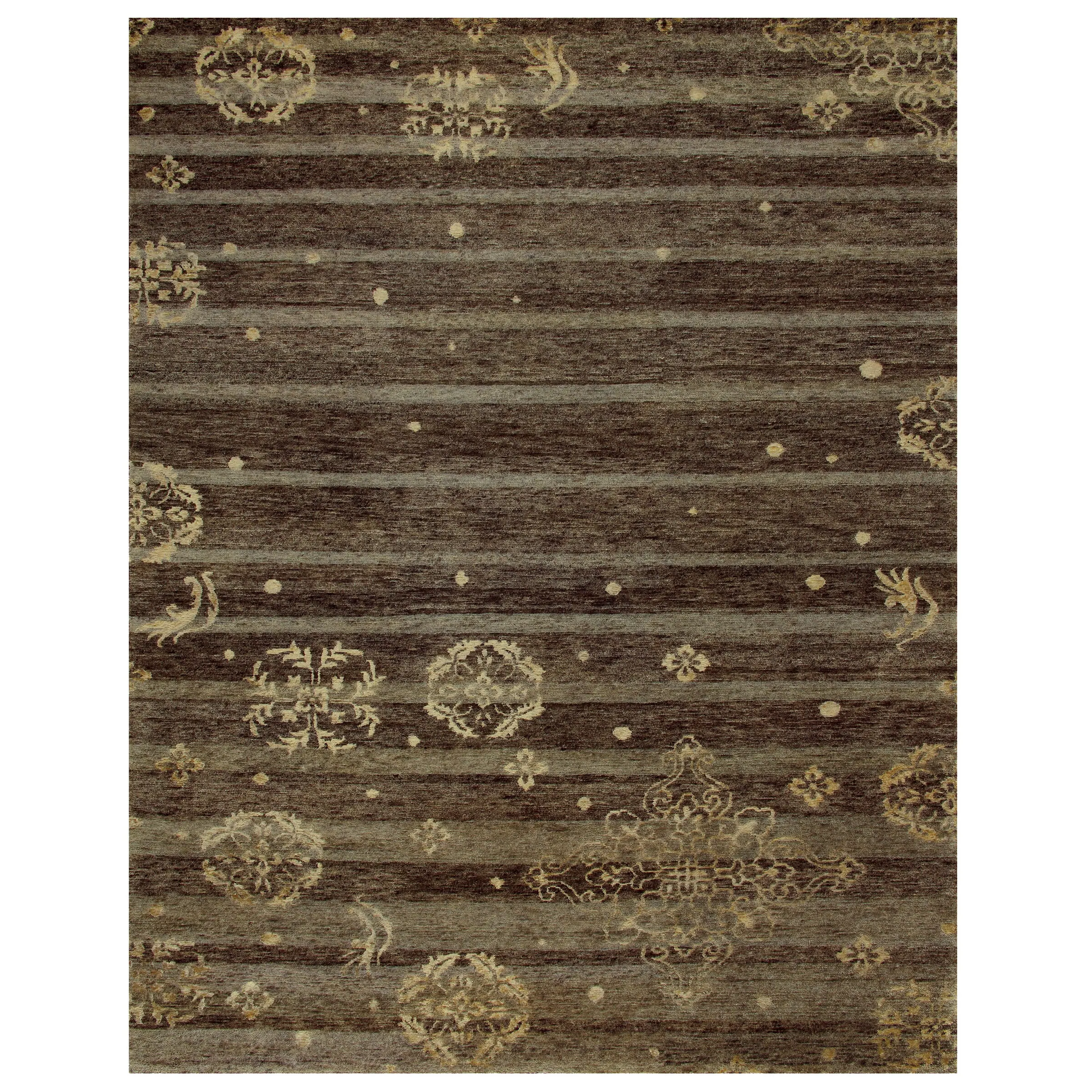 Geometric Floral Stripes Brown/Gold/Teal Transitional Area Rug