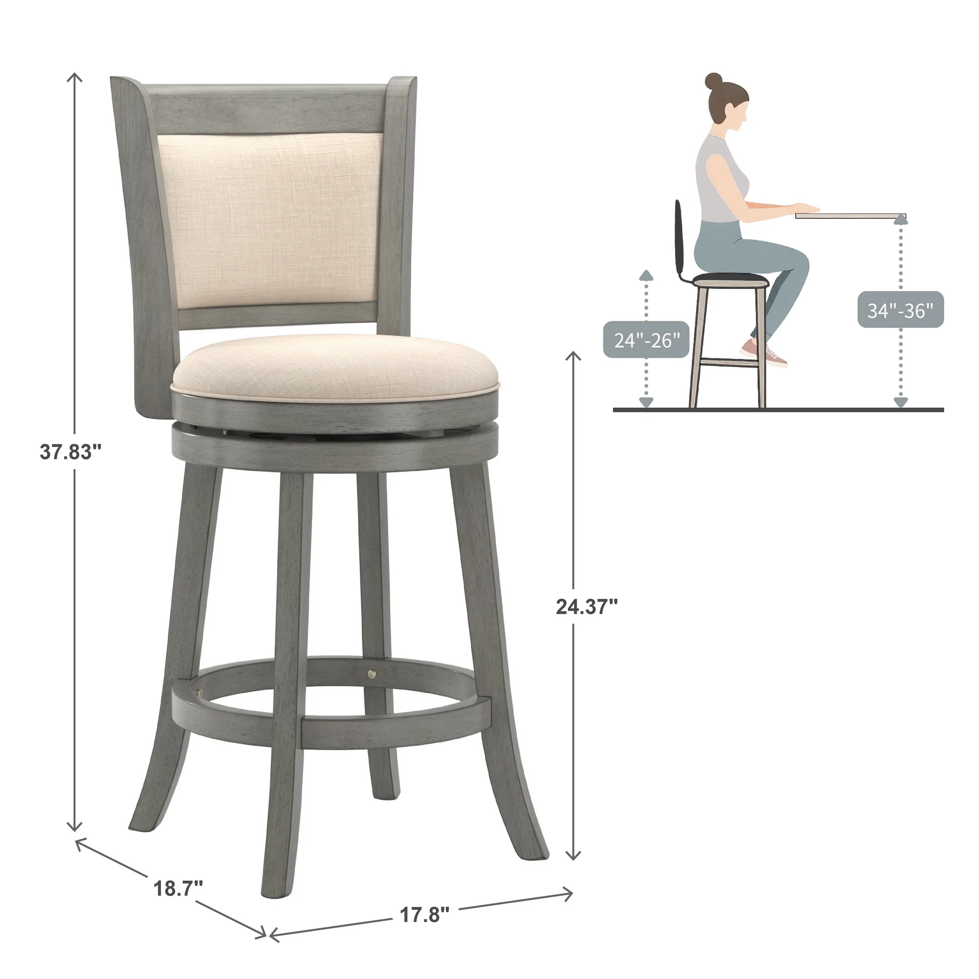 iNSPIRE Q Classic Verona Panel Back Swivel Counter Height Stool 15 iNSPIRE Q Classic Verona Panel Back Swivel Counter Height Stool