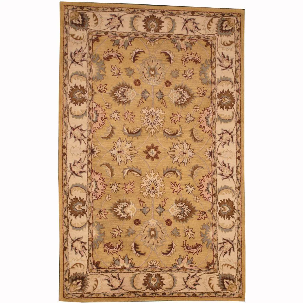 Handmade Tabriz Wool Rug (India) - 5' x 8' - 5' x 8' - Green/Beige