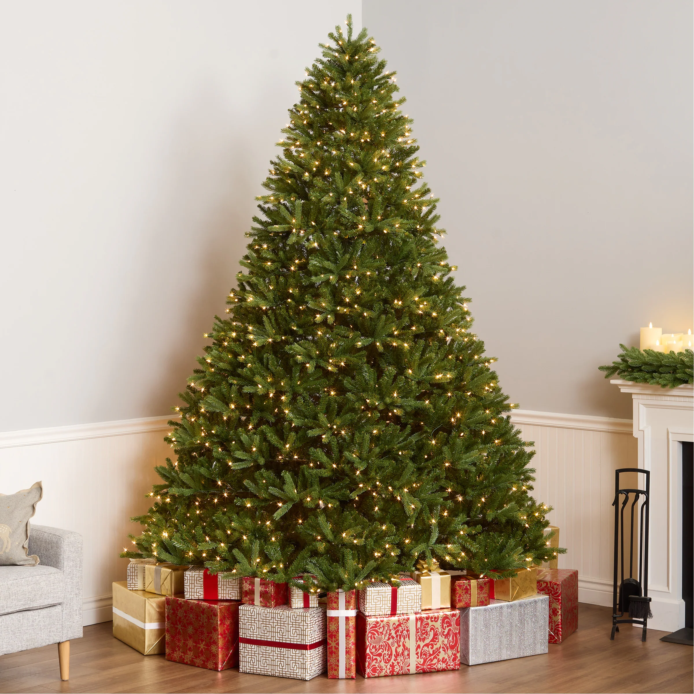 National Tree Company 9 ft Pre-Lit Jersey Fraser Fir Full Artificial Christmas Tree, 1,500 Clear Lights, 4,804 Tips - 9 Foot - 9 Foot - Green