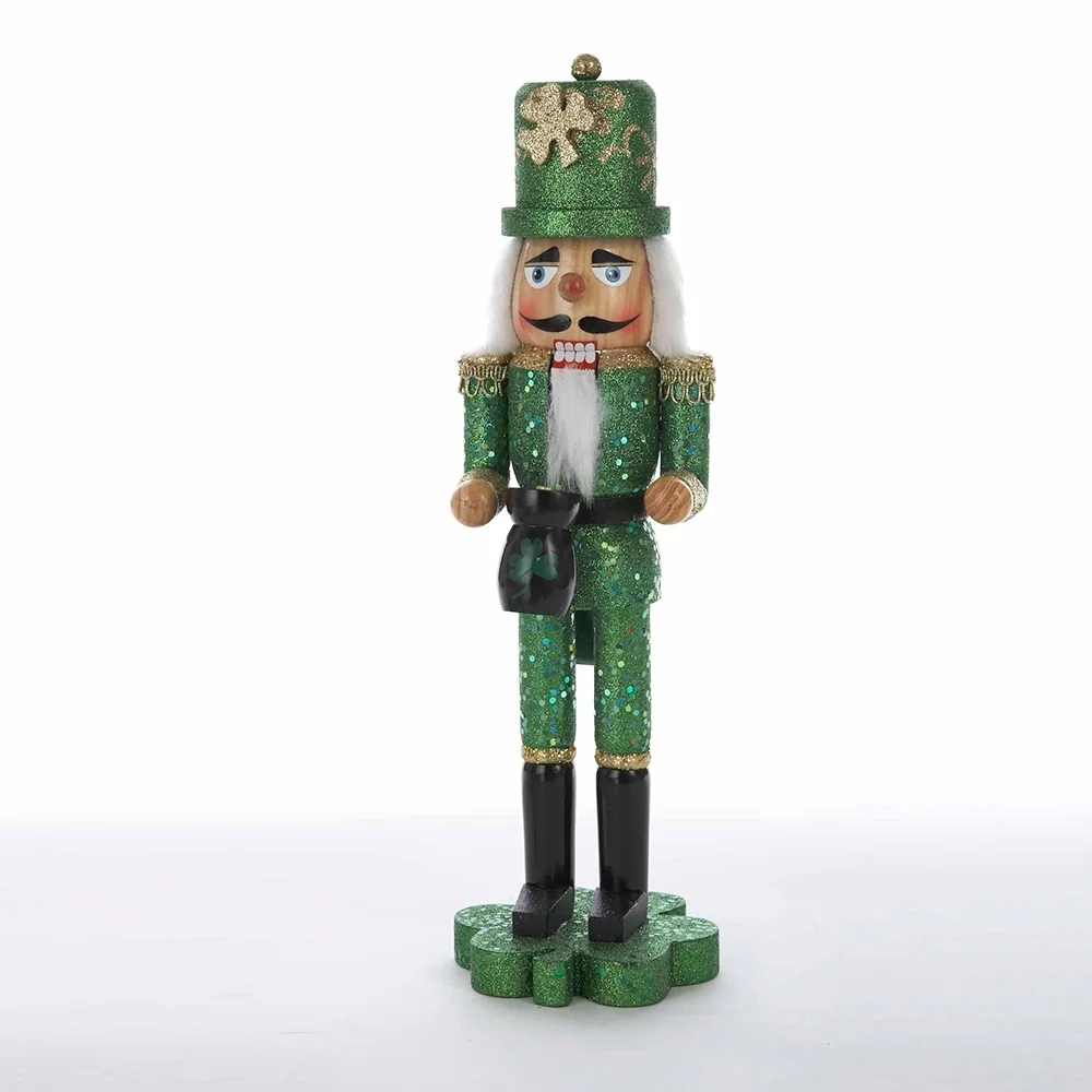 Kurt Adler 15-Inch Wooden Irish Nutcracker on Shamrock Base - Multi