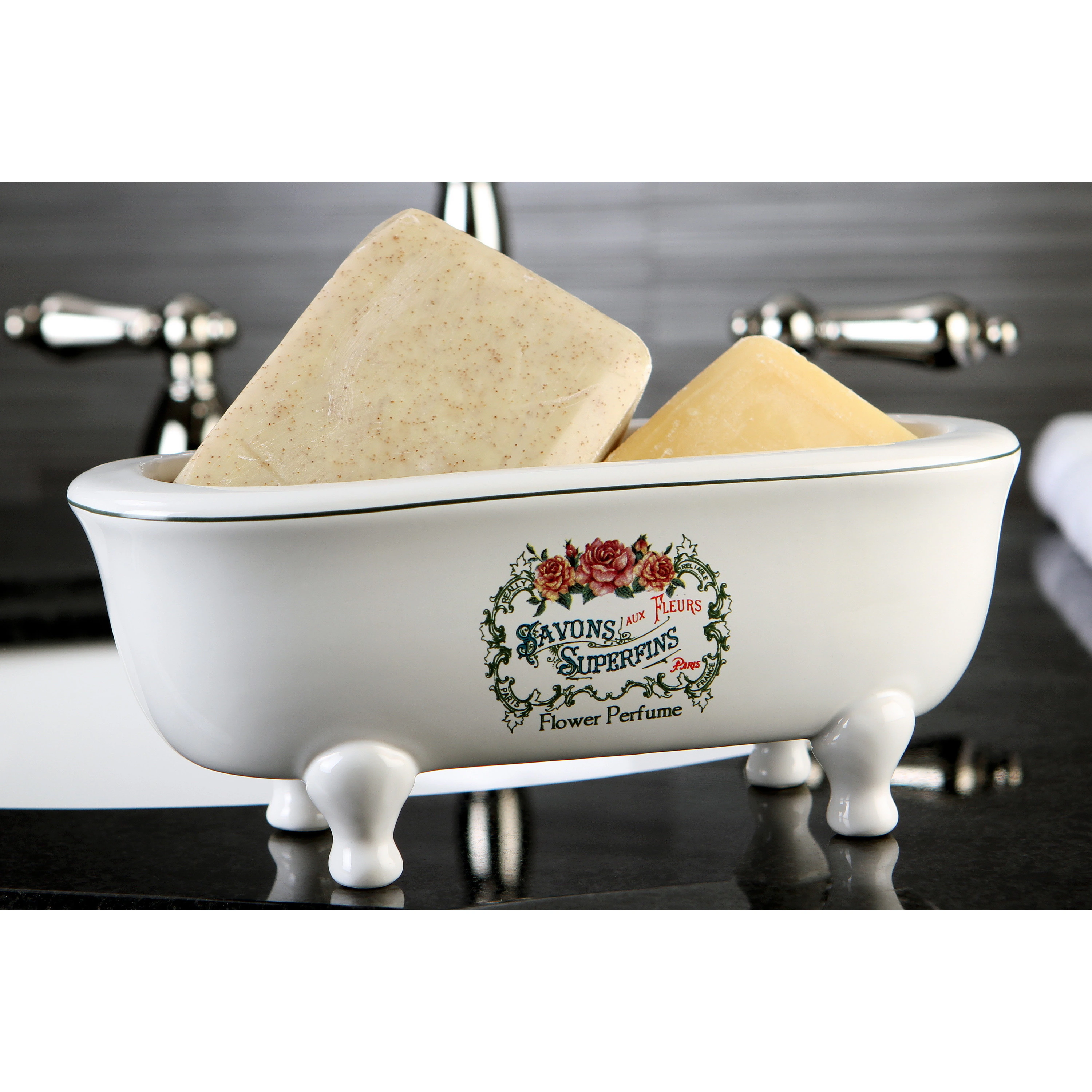 Savons Aux Fleurs Double Ended Clawfoot Tub Soap Dish - Green/Red/White - Green/Red/White
